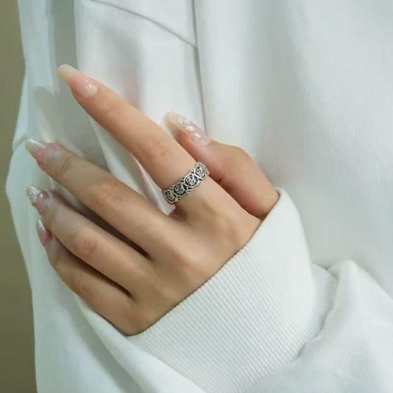 Adjustable Open Ring With Gold Plated Thorn Rose Motif Vintage Boho Statement Jewelry Women Men