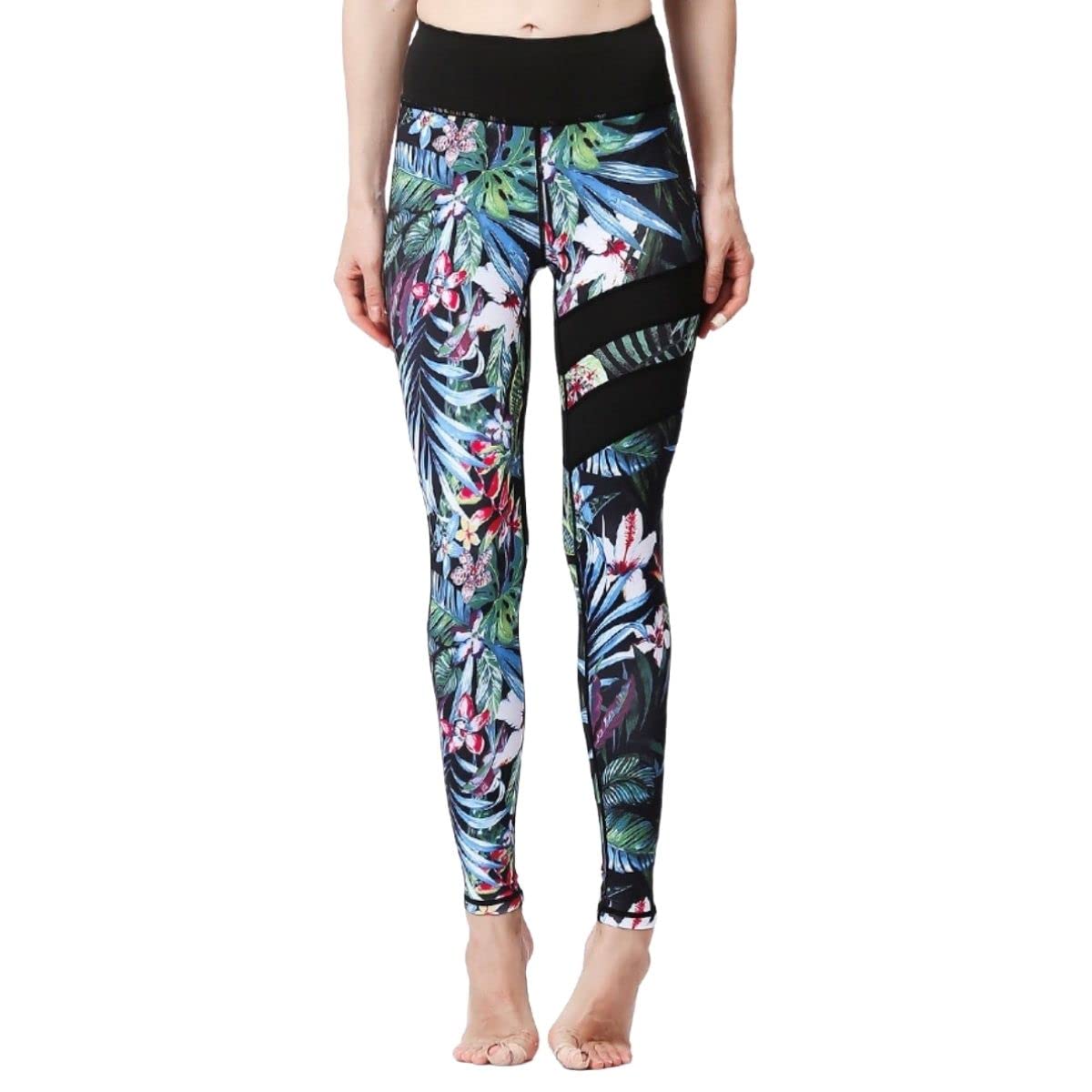 

Pualani Bloom Yoga Long Sports Tights with Floral Print Black Island Women s Leggings, Moisture-Wicking, Quick-Drying, Stretch, (Size L, Forest)