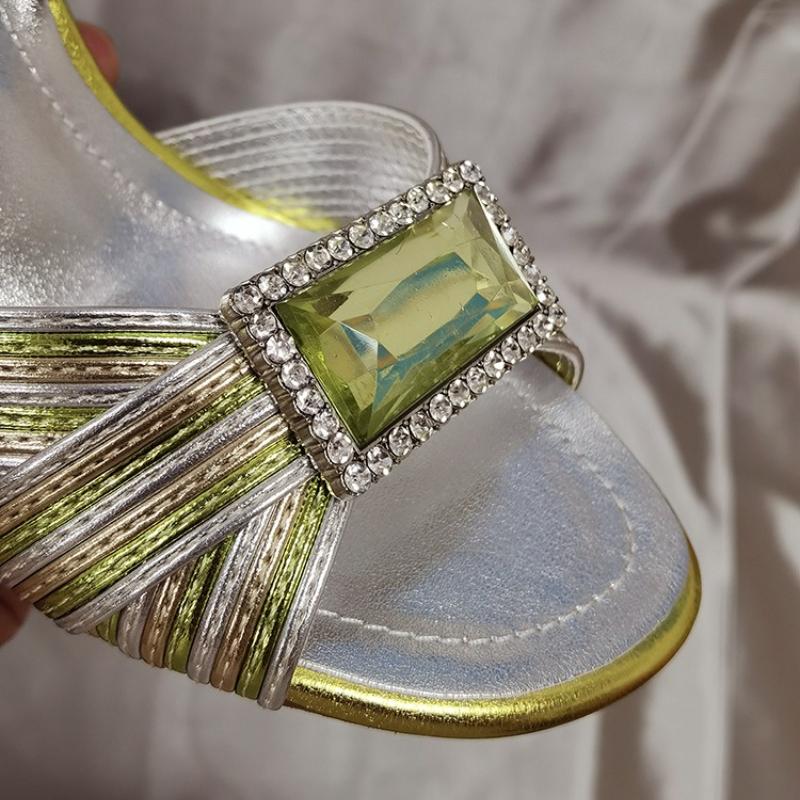 IPPEUM High Heels For Women Sandals Shoes 2025 New Thin Heels Green Vintage Pumps