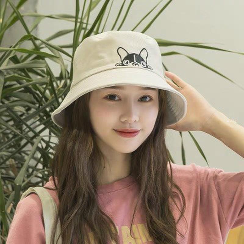 Unisex Embroidered Cute Dog Foldable Bucket Hat Beach Sun Hat Street Headwear Outdoor Cap Men and Woman Hat