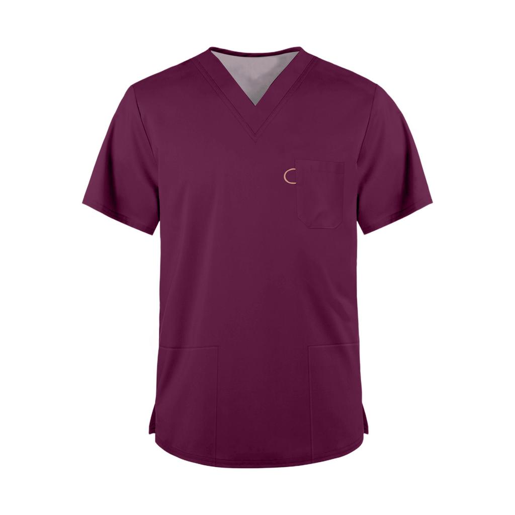 Men's Fashion V-Neck Short Sleeve Work Uniform Top for Caregivers Daily Wear