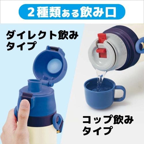 Skater Kids' Stainless Steel Water Bottle, 2-Way Design, 470ml (Direct Drink) or 430ml (Cup Drink), Dinosaur Design, Kid-Friendly and Lightweight, Ins