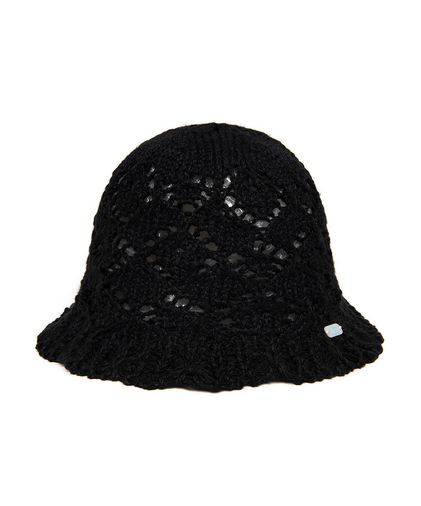 LEE Solid Cotton Lace Knit Hat Black