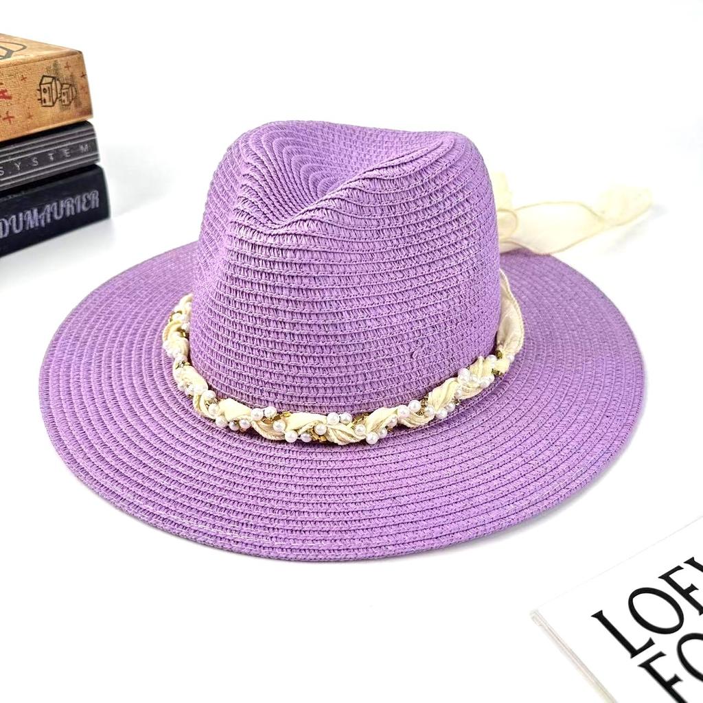 Spring And Summer New Sunshade Straw Hat Women'S European And American Style Fashion Streamer Top Hat Outdoor Sunscreen Versatile Hat