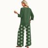 Women's Casual Two Piece Set Round Neck Loose Fit Top with Three Quarter Sleeves and Wide Leg Printed Pants Lounge Wear Set