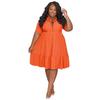 Elegant Casual Solid Color Shirt Dress Summer Short Sleeve Lapel for Plus Size Women