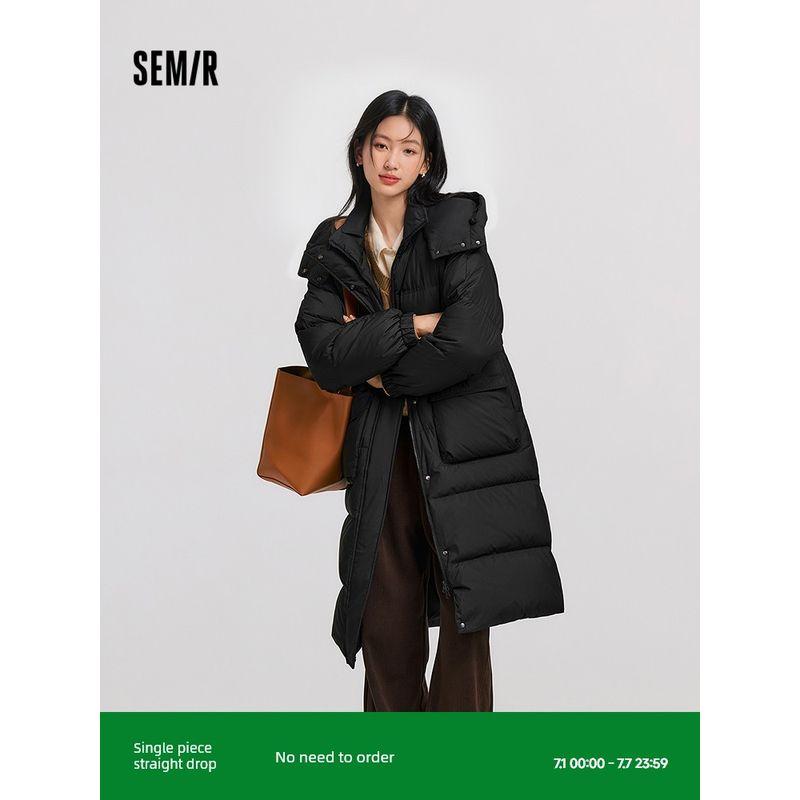 

Relaxed down | Same Style with Mall Senma down Jacket Women s Long Detachable Hooded 2024 New Arrival Texture Winter Clothes Black (gray duck down) 90001 150/76A/XS