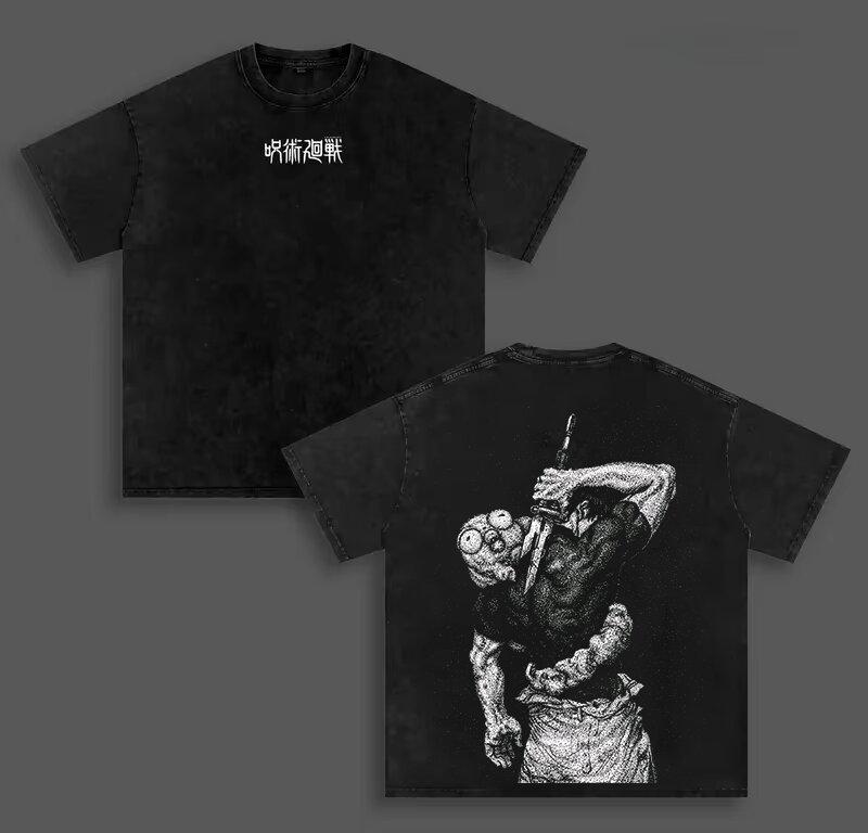 Manga Jujutsu Kaisen T-shirt Fushiguro Toji Vintage Washed Oversized Tee Shirt Summer Short Sleeve Polyester Men's Clothing Tops