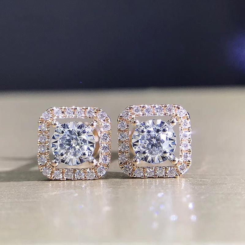 Simple Square Shaped Stud Earrings for Women Full Cubic Zirconia Shiny Wedding Jewelry Statement Earrings Wholesale Lots