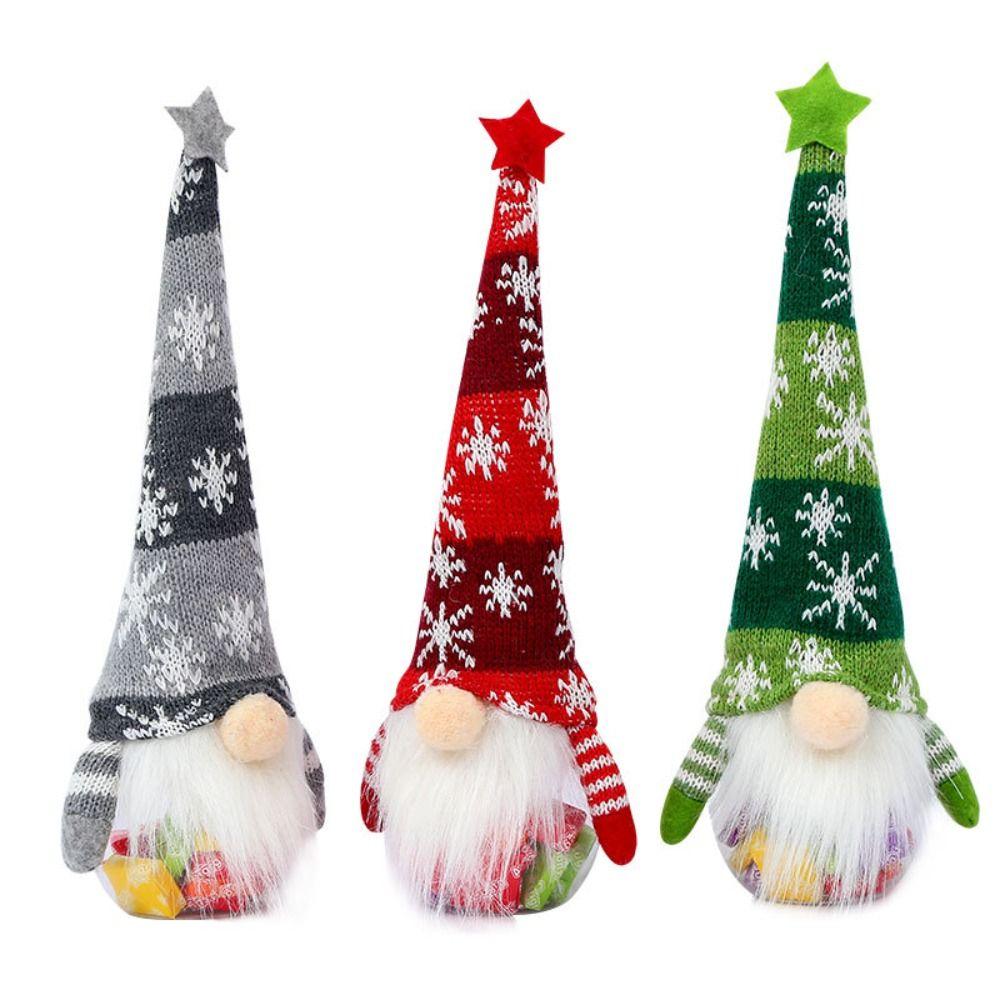Green Red Grey Christmas Candy Jar Cartoon Gnome Doll Ornament New Gift Bag