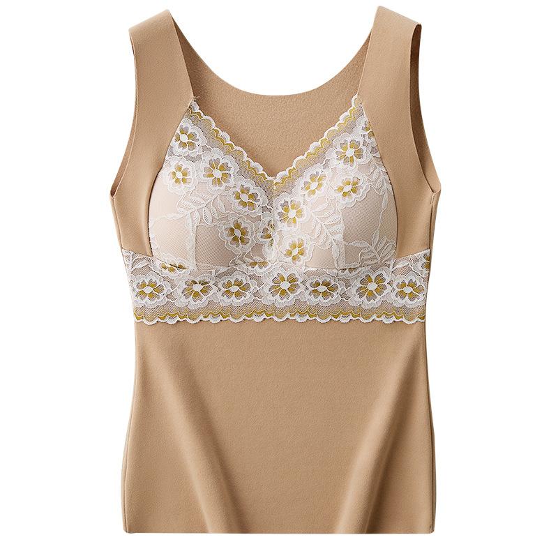 

Womens Double Sided Brushed Thermal Vest Built In Bra Braless Winter Layering Top 3XL хакі