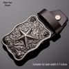 Tiger Head Alloy Western Cowboy Leather Belt with Smooth Buckle