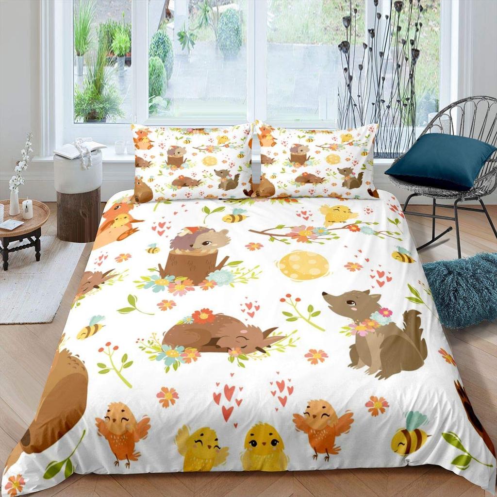 Comforter Fox Girls Cartoon Fox Bedding Set Lovely Animal Theme Comforter For Kids Teens King