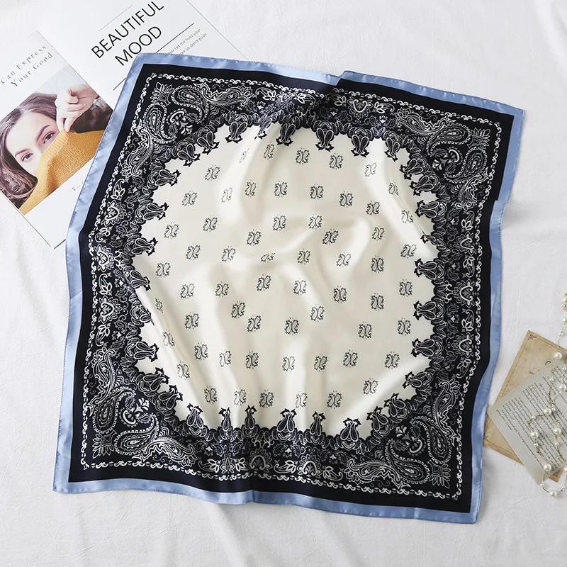 70cm Fashion Paisley Print Kerchief Hair Scarf For Women Silk Satin Headband Hijab Scarfs Female Square Neck Scarves For Ladies