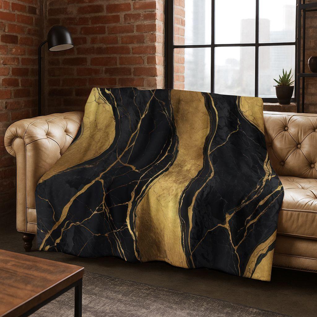 Luxurious Black Green Gold Marble Colorful Stone Texture Art Flannel Blanket,Cozy Soft Throw Blanket for Home Bedroom Bed Sofa