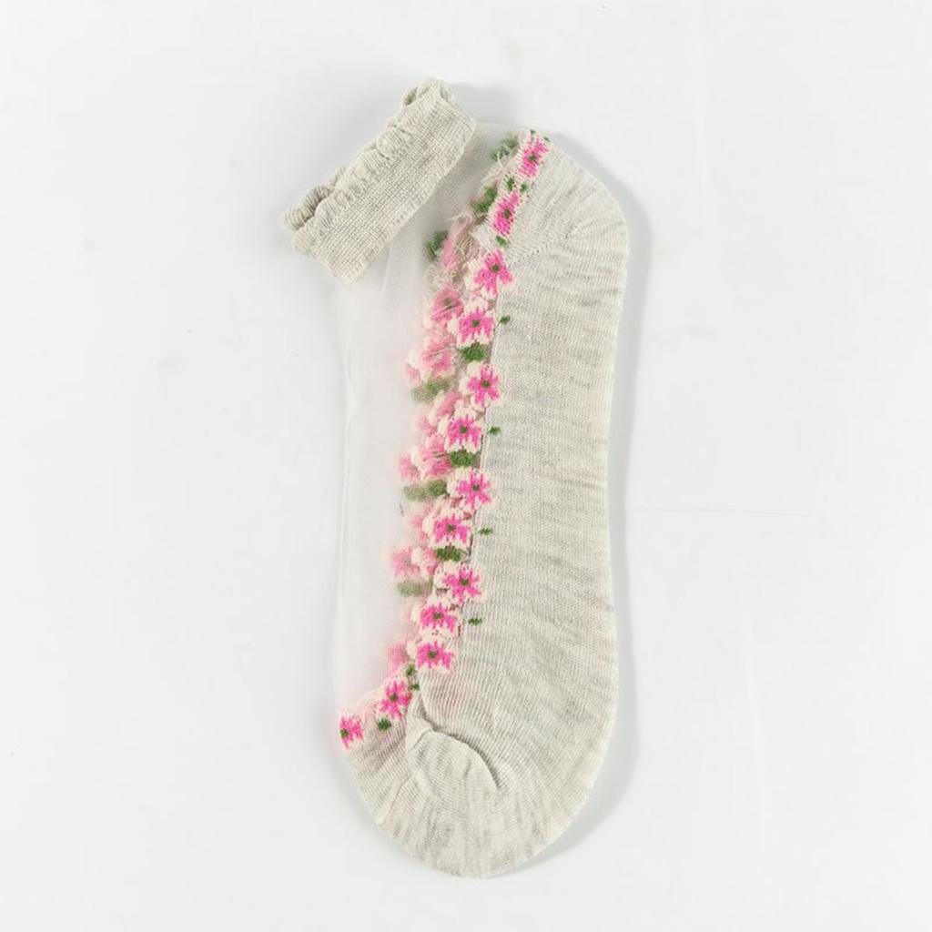 Women's Socks With Floral Patterns, Breathable And Sweat Absorbing Lace