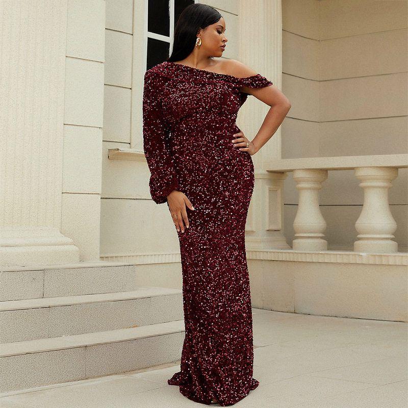 Plus-Size Gown for Curvy Women, Long-Sleeve Mermaid Evening Dress for Weddings, Banquets, and Birthdays, Sexy Evening Gown