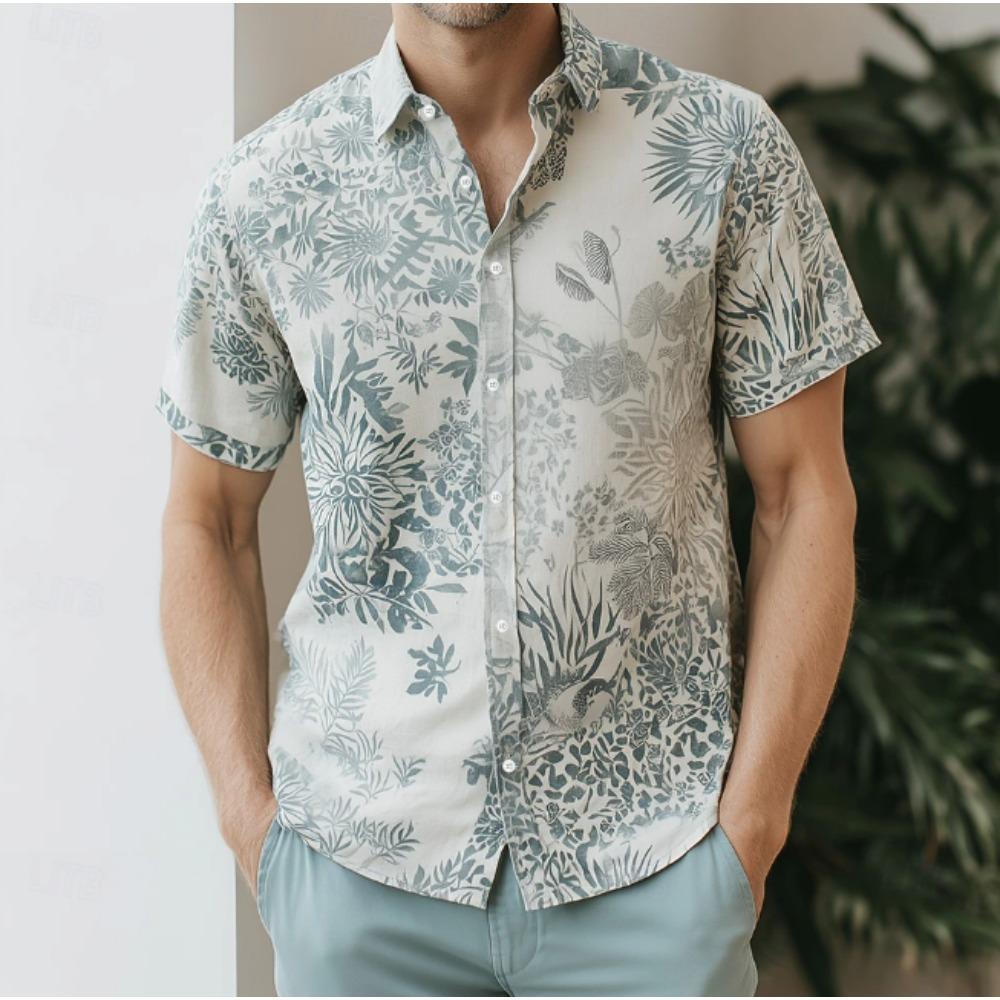 Men's Leaves 3D Print Shirt Button Up Shirt Casual Shirt Summer Shirt Short Sleeve Daily Vacation Clothing