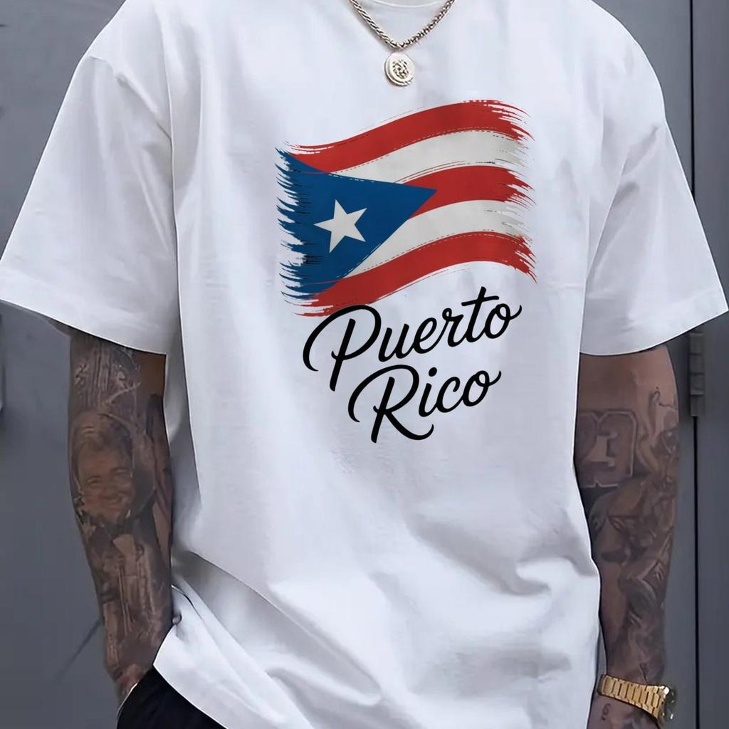 Puerto Rico Flag Graphic Tee Mens Breathable Cotton Casual Short Sleeve TShirt