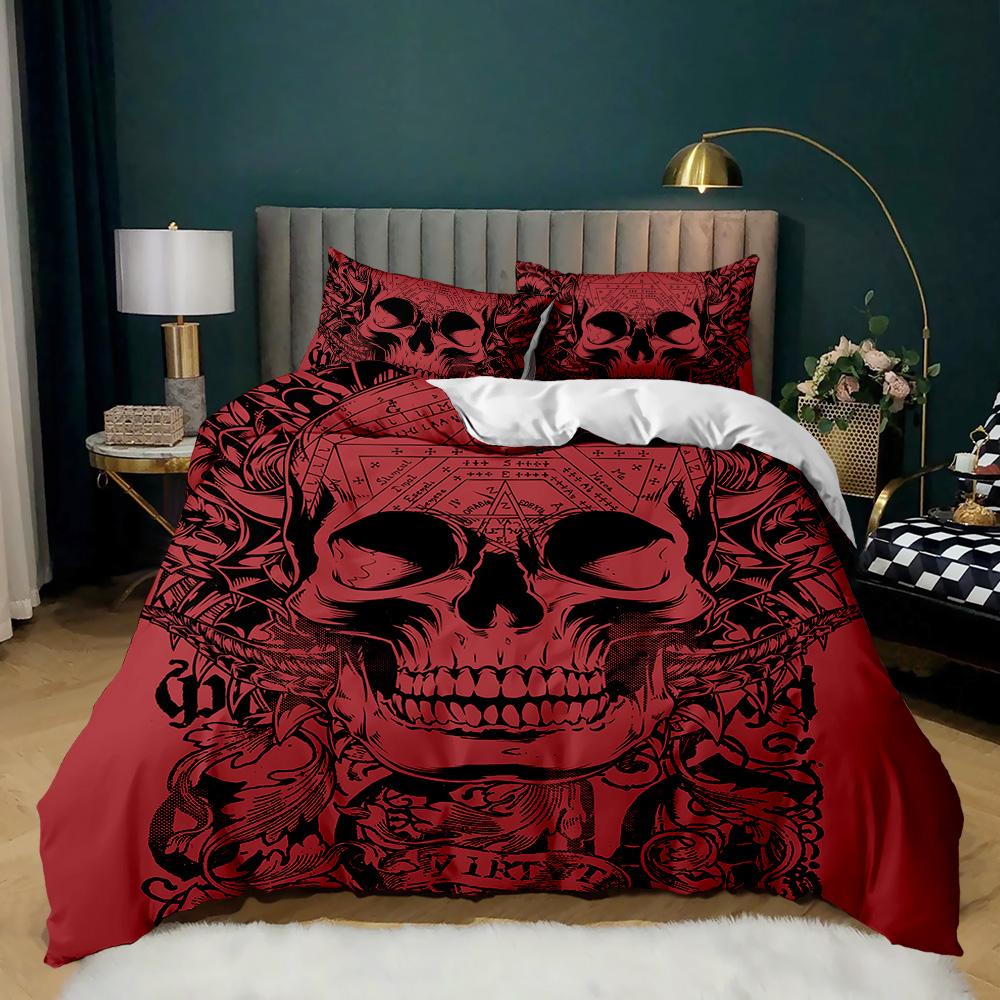 Horrible Skeleton Skull Duvet Cover - Halloween Gothic Horror Theme