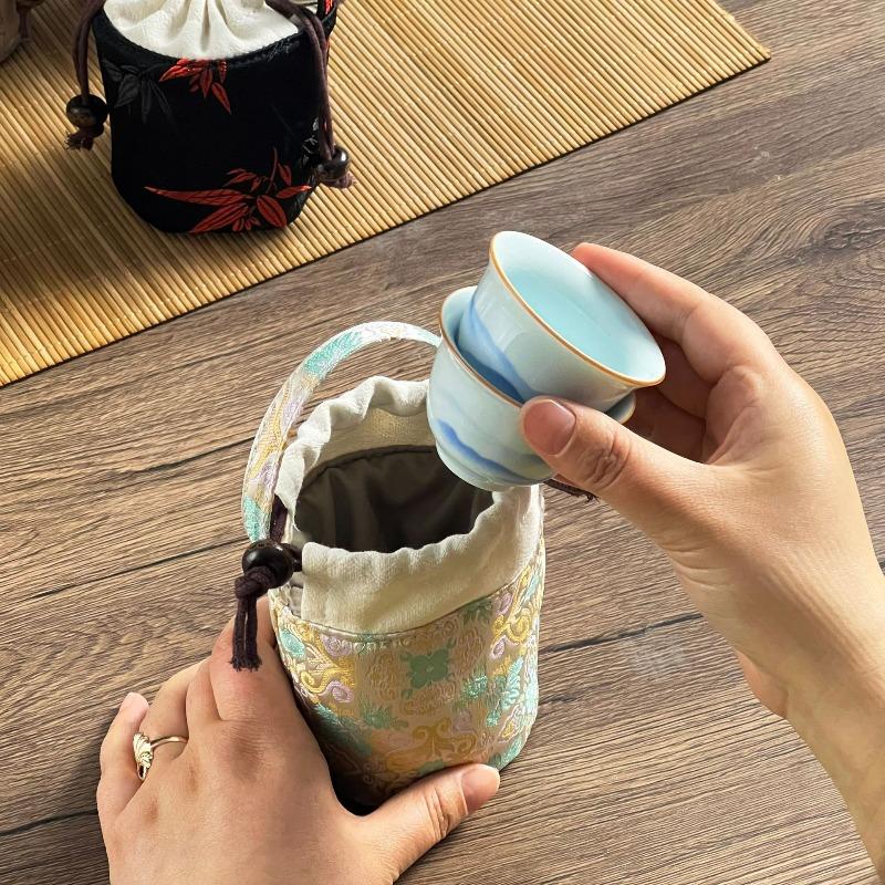 Teacup Storage Bag Outdoor Portable Tea Set Single Cup Accompanying Bag Protective Bag Fabric Packaging Gift Box