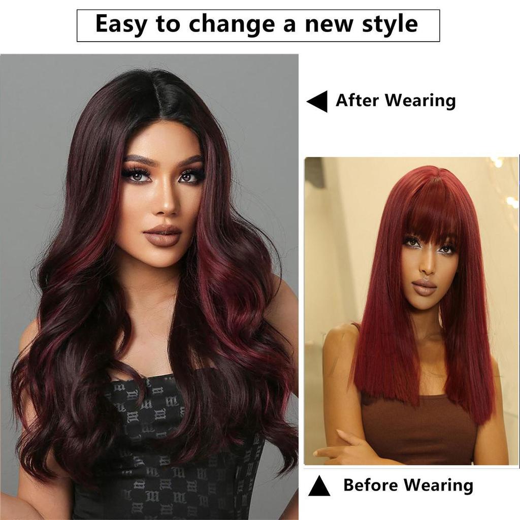 Damen 62 cm Haar weinrot langes lockiges Haar T-förmige vordere Spitze Rosen-Haarnetz Kopfbedeckung volle Kopfbedeckung reine handgewebte Carney-Kanekalon-Perücke