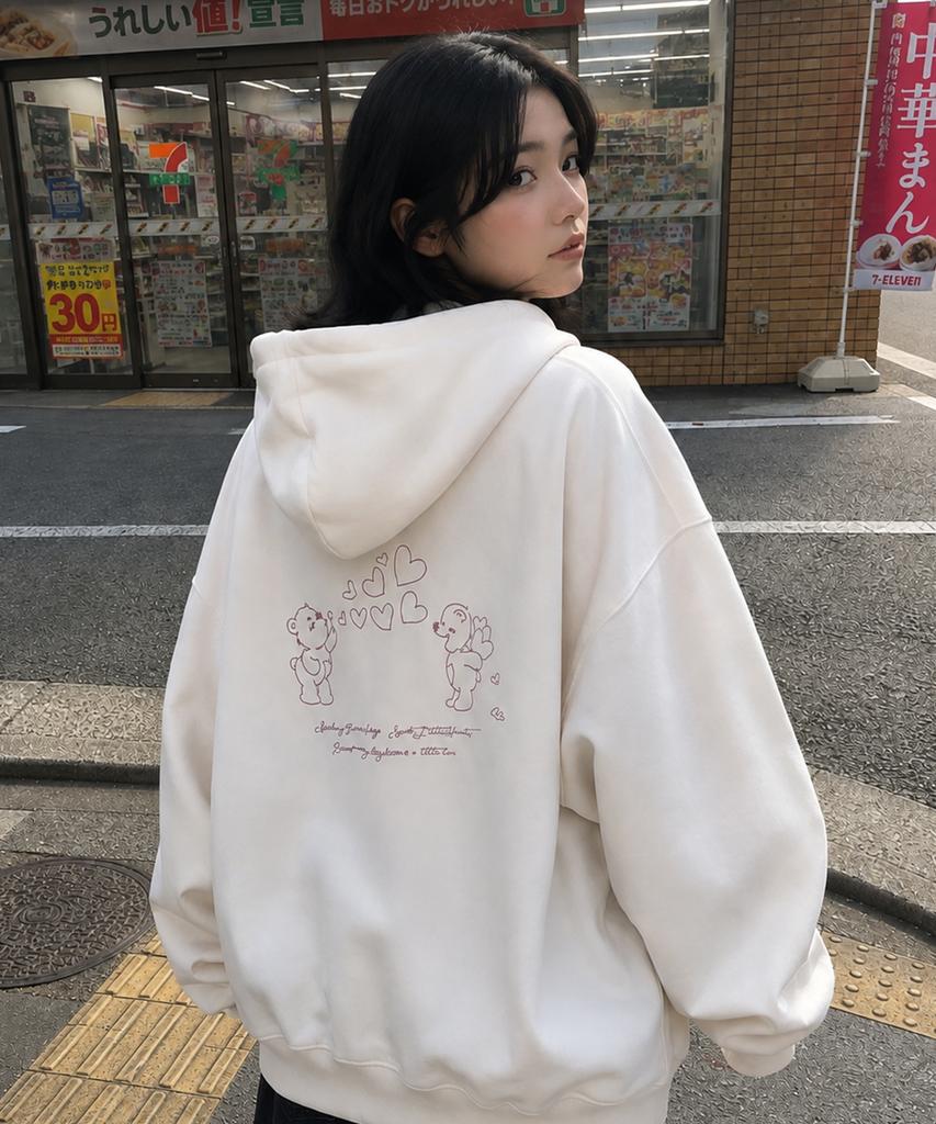 CPGN STUDIO Loving Bear Embroidered Hoodie Cream