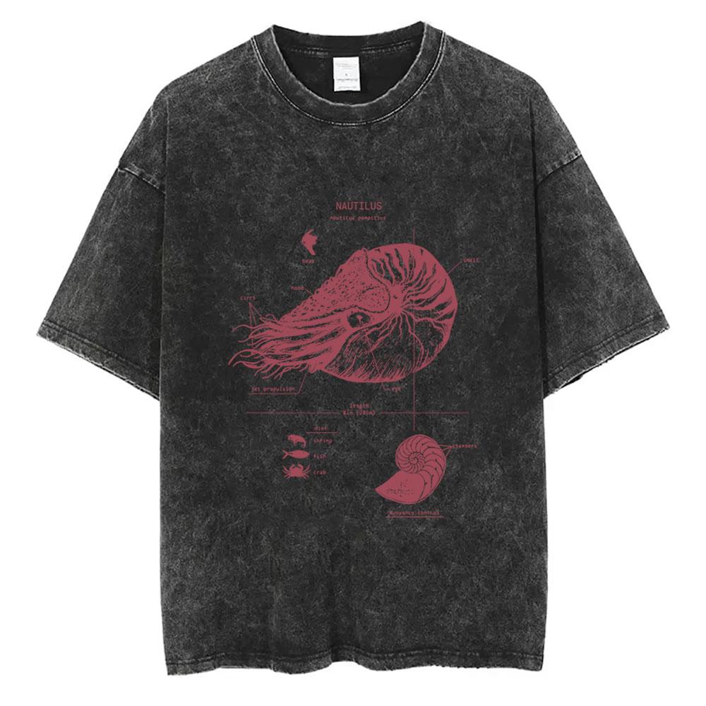 Marine Animals Humpback Whale Anatomy Vintage Washed Tshirt Men Women Fashion Casual Oversized T Shirts Male Soft Cotton Tshirt