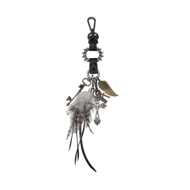 

Leather Feather And Crucifix Key Holder Alloy Pendant Fashion Accessory Item Great For Travel Gifting Decoration 1