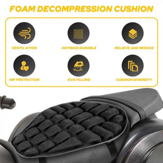 Black Lycra Seat Comfort Cushion Cover Shock Absorb Pad For Motorcycle EOA