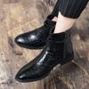 Men’s Chelsea Short Boots Mid-calf Boots Tuxedo Ankle Boots for Men Pointed Toe Retro Blue Boots Large Size