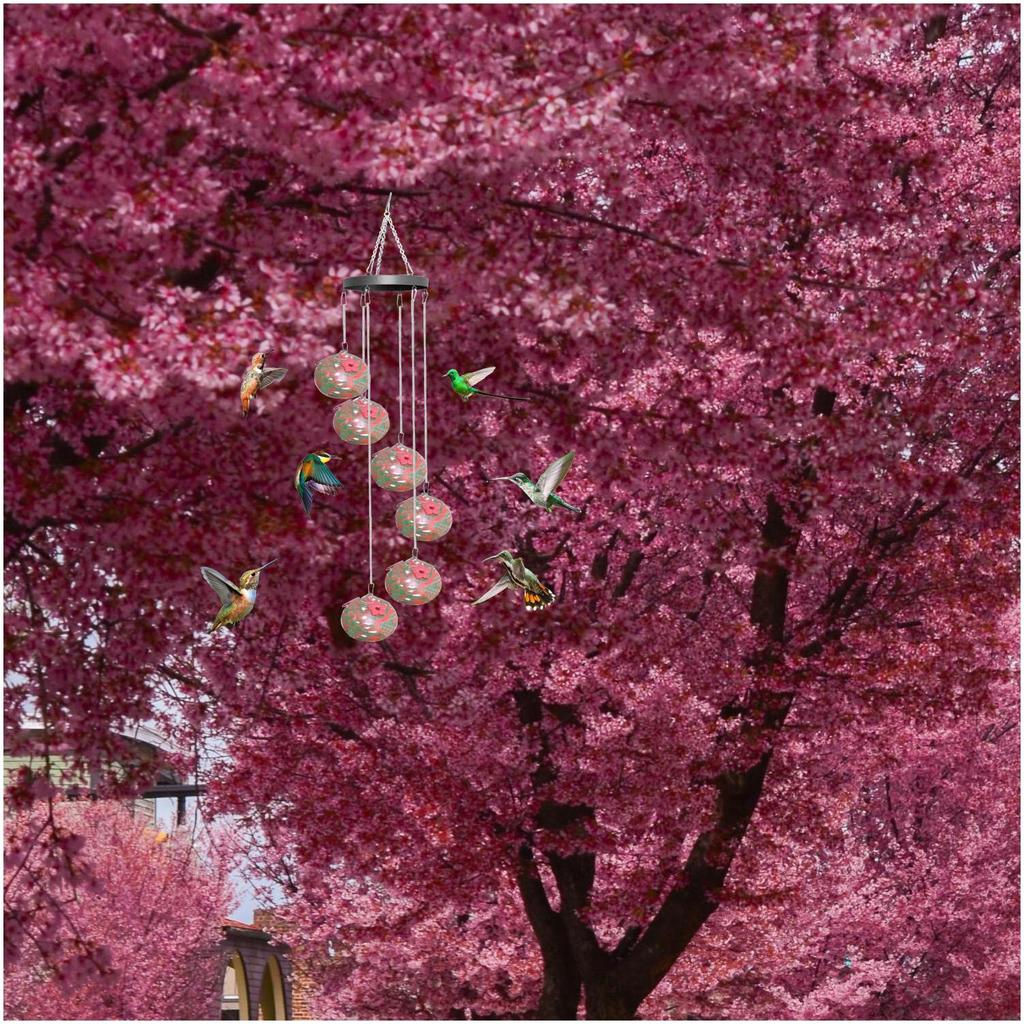 Charming Wind Chimes Hummingbird Feeders, Window Bird Feeders, Hanging Hummingbird Feeders with Flower-shaped Feeding Ports for Outdoors