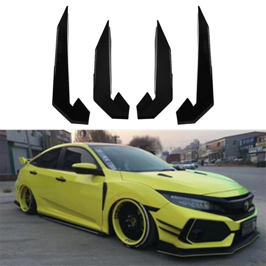 4Pcs Front Bumper Canards Splitter Fins Air Knife For Honda Civic Type-R 2016-21