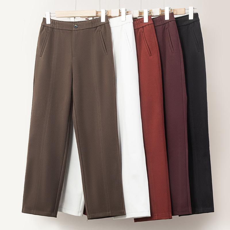 

Женские вязаные шерстяные брюки с широкими штанинами, осенне-зимние, с высокой посадкой, свободного кроя, брюки-швабры, повседневные, универсальные, прямые XXXL хаки