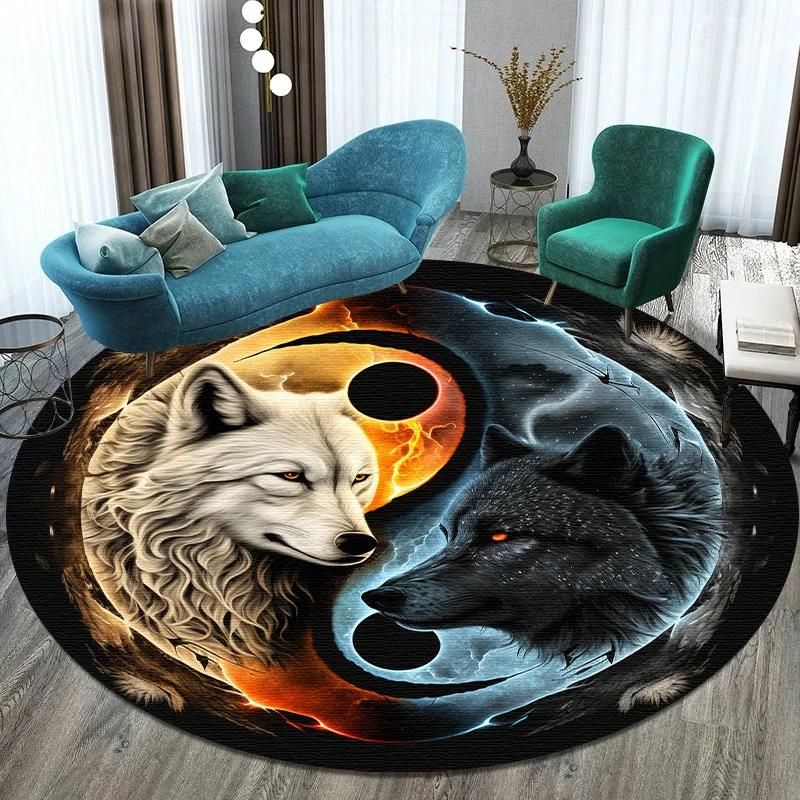 Large Round Carpet Rug Living Room Bedroom Decoration Anti Slip Tree of Life Mat Dragon Lion Tiger Yin Yang Tai Chi Carpet Rugs