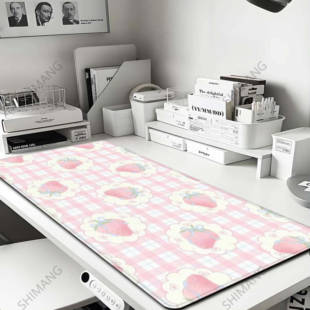 Strawberry Desk Mat Kawaii Mousepad Pink Cute milk sakura cherry blossom pattern Pastel aesthetic deskmat XXL gaming mouse pads