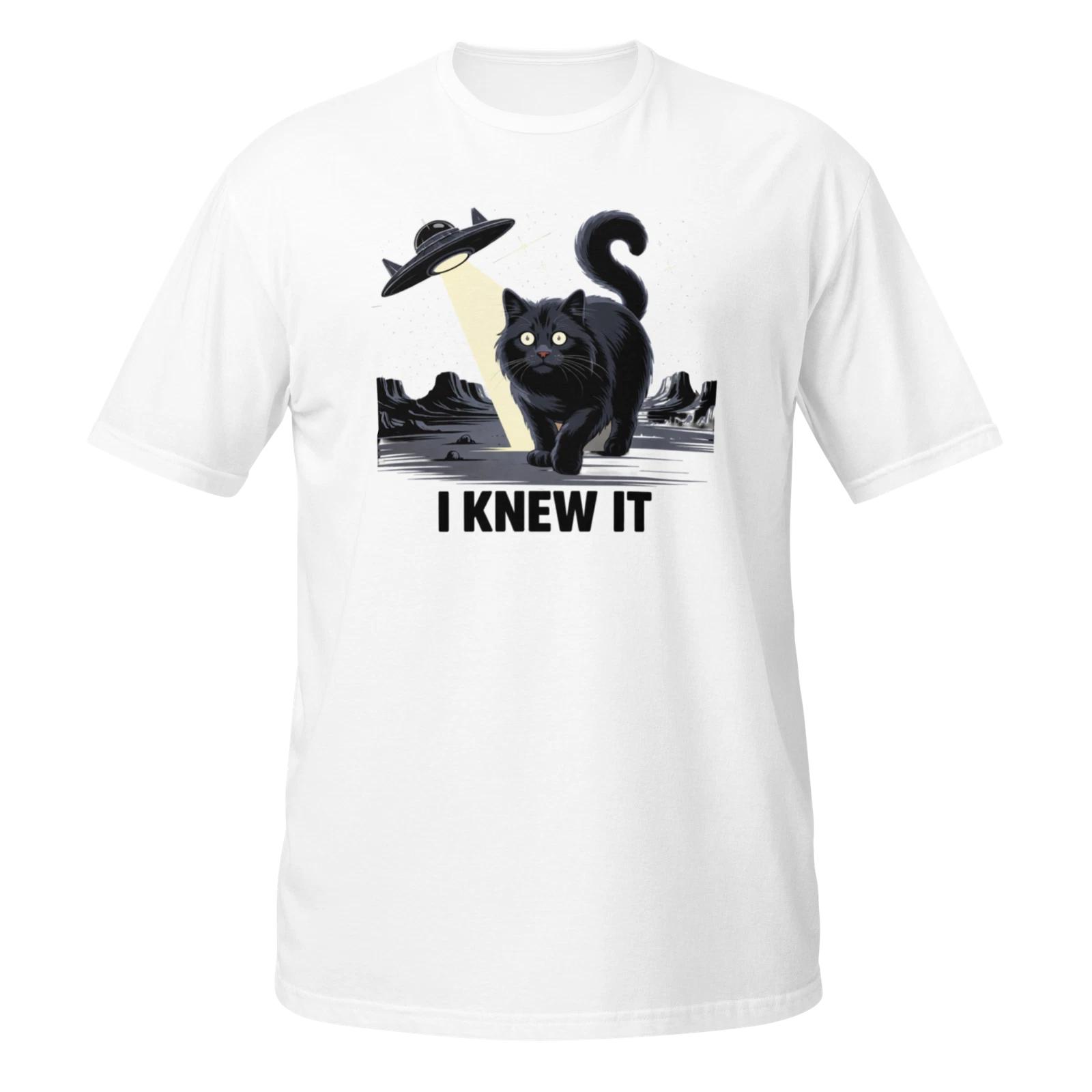 Funny Cat and UFO Unisex 100% Cotton T-shirt Mens Tees Top, Retro Spaceship Sci-Fi Space Alien Cartoon 3XL