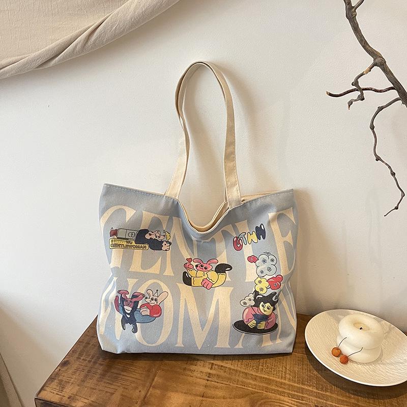 Women's Large Capacity Canvas Tote Bag with Hot Stamping - Casual Shoulder Bag for Students