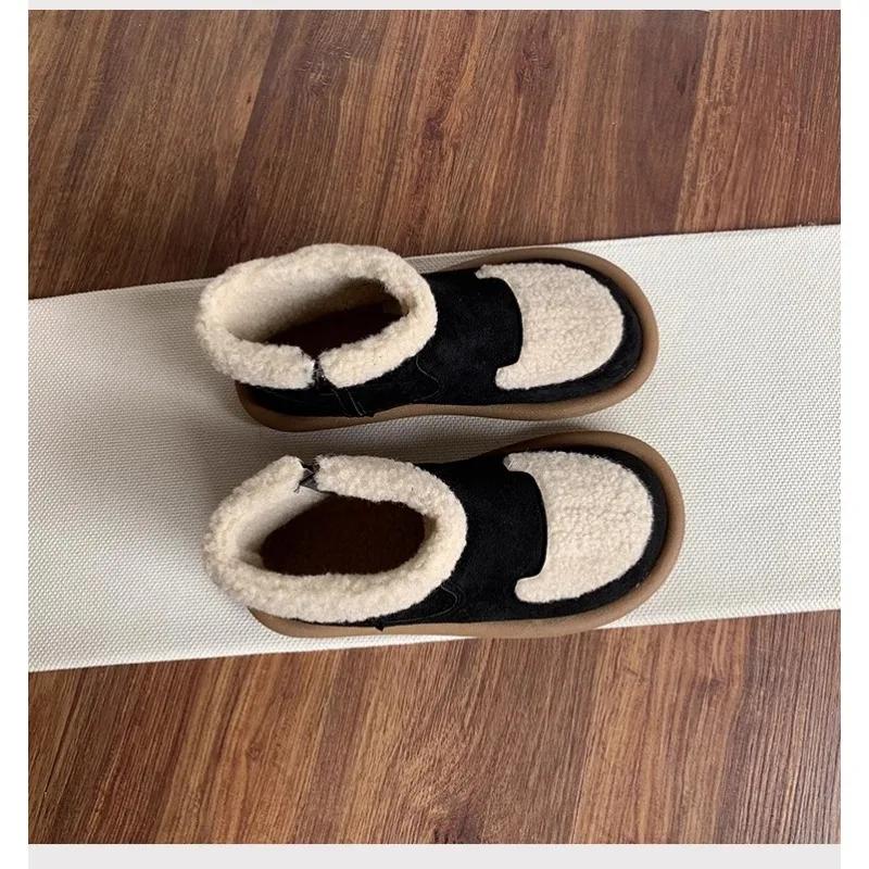 Modische Damenflachschuhe, Schneestiefel, Winterplüschisolierung, 2024 neue künstlerische Kurzstiefel, Wildlederstiefel mit weicher Sohle