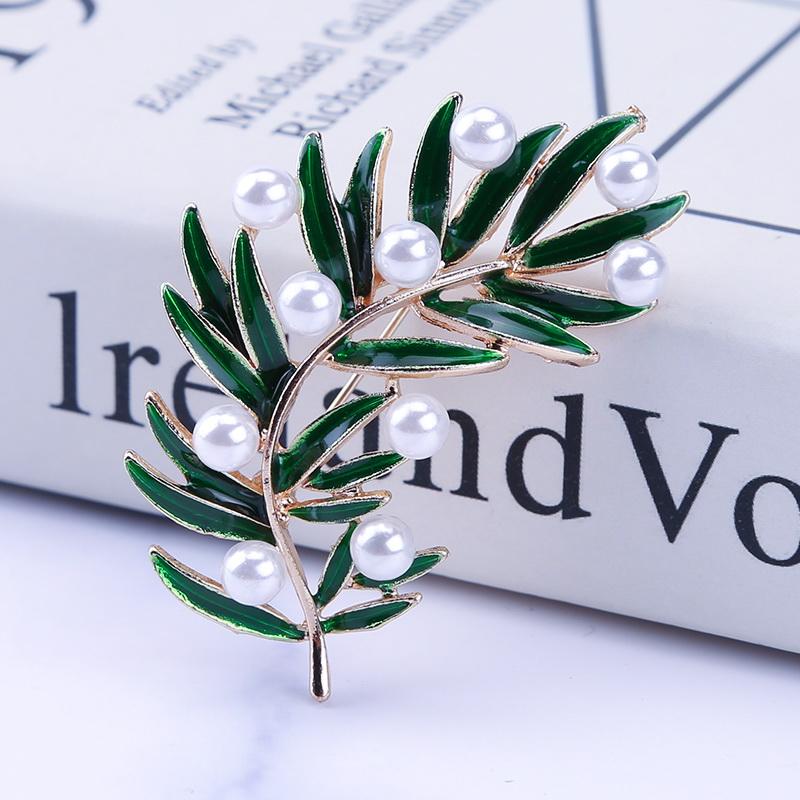 New Fresh Pearl Leaf Brooches Bamboo Enamel Brooch Pins For Women And Men Party Decoration Fashion Jewelry Accessories