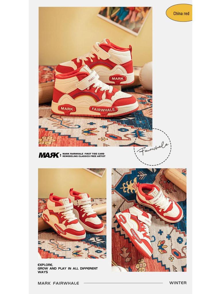 Mark Fairwhale 2025 Winter Non-Slip, Warm Cotton Shoes for Teens - Shock Absorbing, Breathable, Plus Velvet Sports Shoes for Kids.