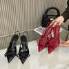 Fashion Spring summer new solid color bow bow thin heel pointed fashion high heels elegant simple comfortable women's sandals