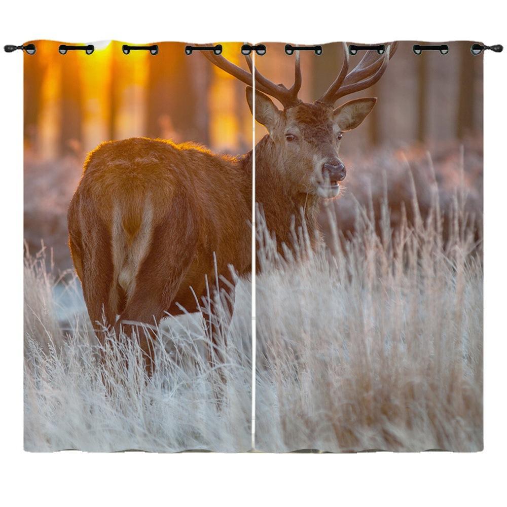 Штора Мультяшний Тварина Олень Пейзаж Любов 3D Цифровий Друк Затемнююча Штора З Люверсами