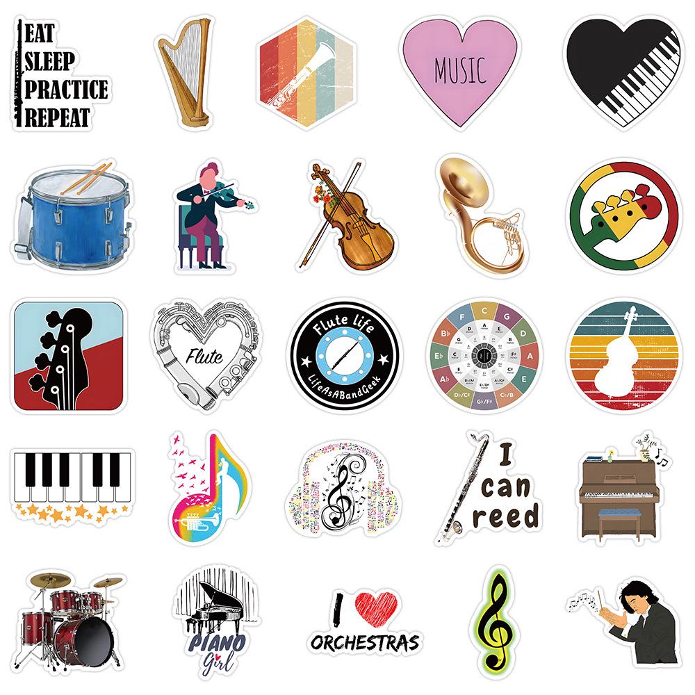 100-Piece Set of Orchestra Musical Instrument Stickers: Creative Stationery, Water Cup, Luggage, Notebook Decor, Waterproof Graffiti Decals