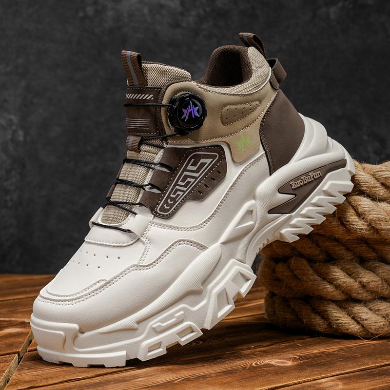 High-top Men's Shoes  New Autumn Trendy Brand Versatile Leather Sports Shoes for Men's Outdoor Anti-slip Thick-soled