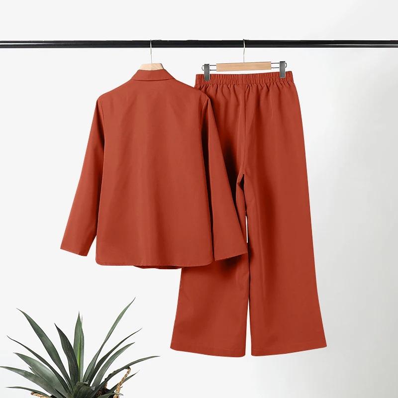 2024 Women's European & American Two-Piece Set - Lapel Long-Sleeve Shirt & Wide-Leg Pants, Spring/Autumn Casual Wear