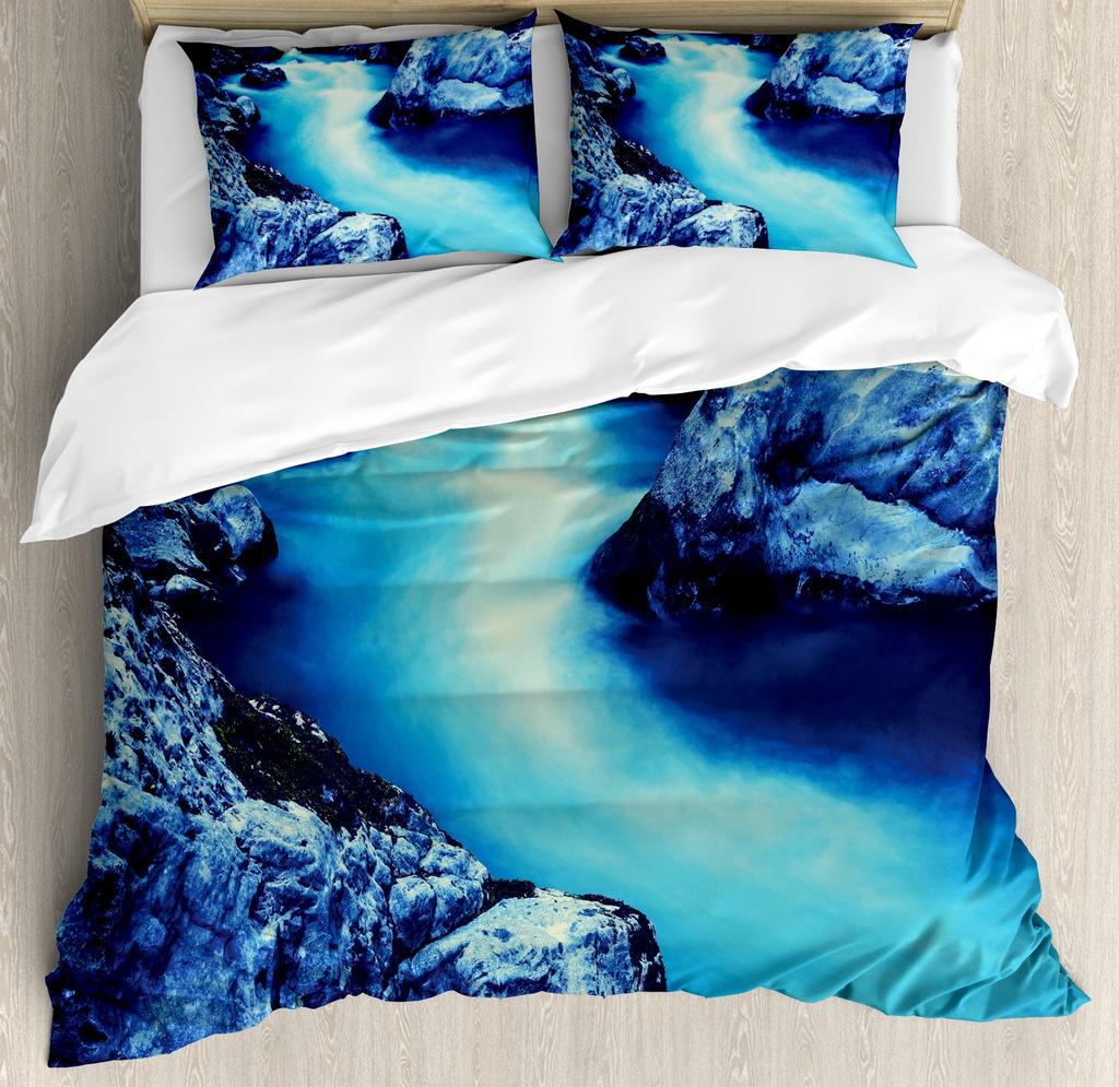 Frozen Lake Duvet Cover Sets for Teens Queen Lightweight Quilt Cover with 2 Pillowcase Winter Themed Bedding Sets No Comforter