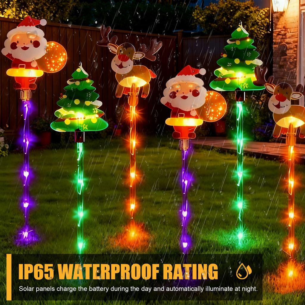 6-Pack Moving Christmas Lights Solar Christmas Garden Stake Lights Outdoor Yard Lights for Garden Decorations Lawn Pathway Patio