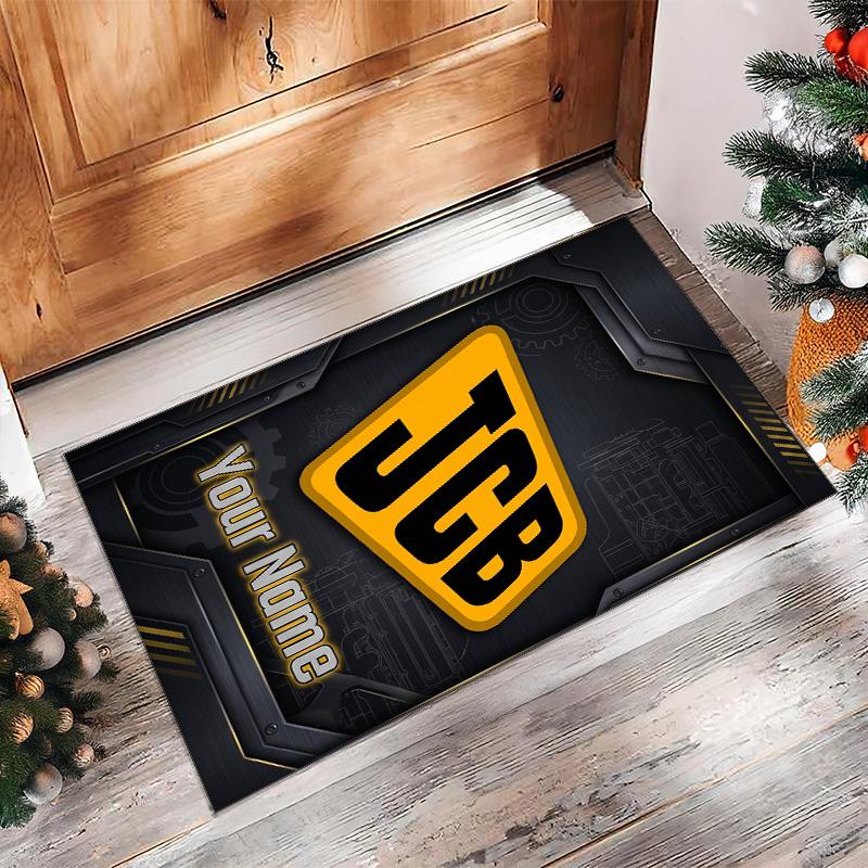 JCB Crystal Velvet Rug, Custom Name Text Personalized Non‑Slip Floor Mat for Home Decor Gift