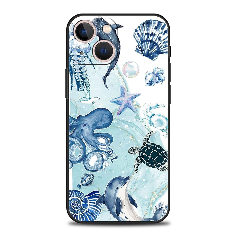 

Чехол для телефона iPhone 17 16e 15 14 13 12 11 Pro Max SE 7 8 Plus Оболочка iPhone 16 Мягкий ТПУ чехол Тема Морская жизнь iPhone 12